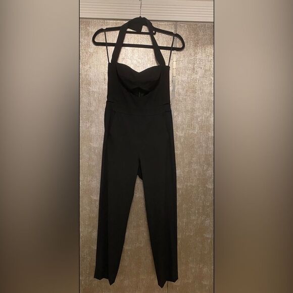 Michelle Mason Black Halter Jumpsuit with Cutout Details, US0 - Picture 9 of 15